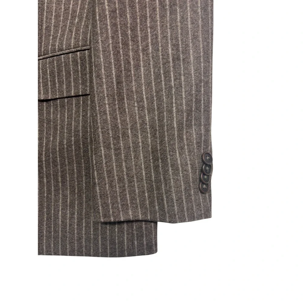 Hugo Boss 36R Brown Chalk Stripe Flannel Wool Cashmere Blazer Jacket Sport Coat